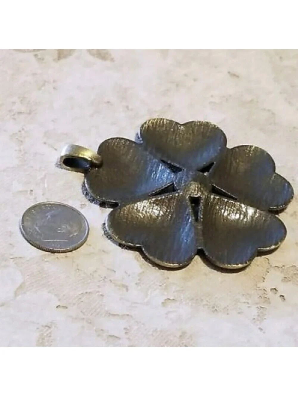 Art Deco Carved Heart Flower Statement Pendant Antiqued Brass Rhinestone 65mm